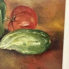 Original Signed Vegetables Fruit Still Life Painting on Canvas 8×10 Framed