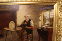Oil on canvas G J Barnes signed 1864 to 1890 the clockmaker new gilt frame