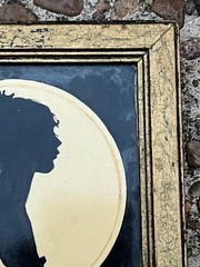 Miniature Painted Lady Silhouette Portrait on Ceramic Tile Framed Signed „L“