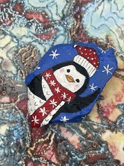 Whimsical Penguin Wearing Red Scarf and Snow Hat, Christmas Winter painted rock