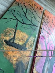 Wood Art, Tree Art, Scrap Wood Painting, 2 Piece Art, Girl Art, Tree Swing