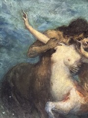 Antique Centaur Centaurs Painting Ferdinand Leeke Large Oil Night Portrait Icon