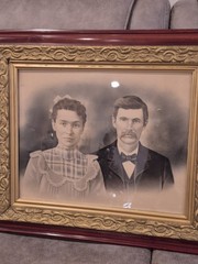 Antique Victorian Ornate Gold Gilt Carved Gesso Charcoal Portrait Couple 24×28