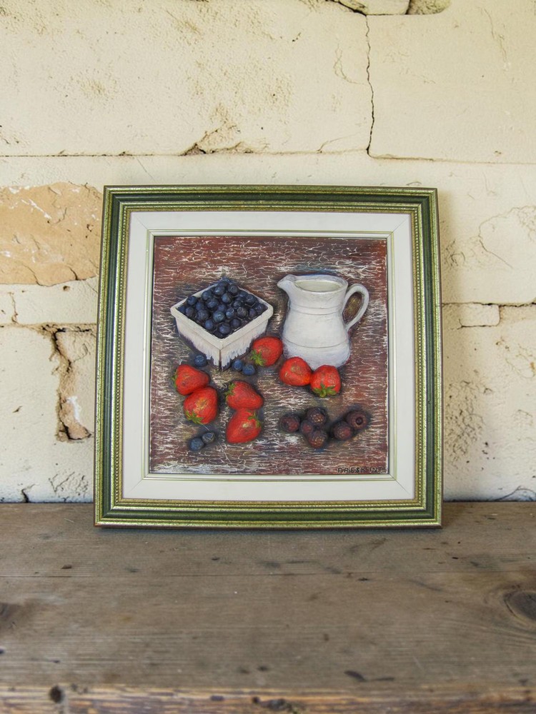 3D Fruit Painting by Denise Plouffe, Vintage 1990s Québec Art, Original Piece