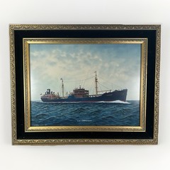 1959 T Hagiwara Yokohama Japan Watercolor Painting S.S. Conastoga Ship