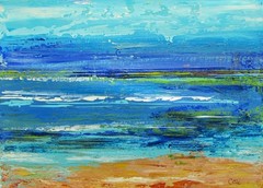 Cori Carroll, Original painting 12x 9 x 3/4 in on canvas: HEAVENLY BEACH