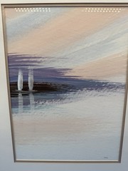 Signed Watercolor Abstract Seascape Boat Pastels Framed Nautical Wall Art 40/70