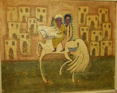 Naguib Mohamed 2 GIRLS on a WHITE HORSE Egyptian 1980’s Original Framed Painting