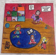 PAINTING ACRYLIC CHUCKY ANNABELLE TIFFANY JIGSAW PLAYROOM HORROR CANVAS 12×12