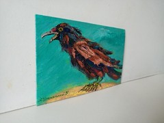 Raven Impasto Painting Original Art Impression Oil Painting 5.5 x 8.6 in