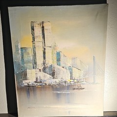 Melton Signed Impressionist Cityscape Twin Towers Painting on Canvas!! 20″x16″