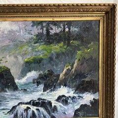 Large Robert E. Russell (Laguna Beach) Oil Painting – Big Sur Coast Seascape