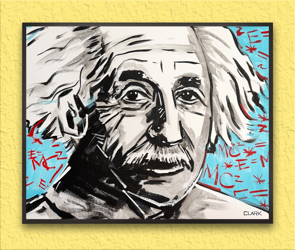 Striking Albert Einstein Hand Painted Pop Art – Acrylics 16×20″ Stretched Canvas
