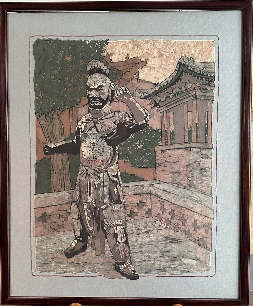 HARRIET M REIN Batik Original „The Guardian Of The Temple“ Signed 31×38″ OOAK