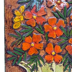 Vintage 1980s Still Life Dimensional Relief Floral Wall Art Painting on Plywood