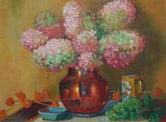 Beautiful Colorful Oil on Board Still Life of Vase of Flowers Signed M. Williams