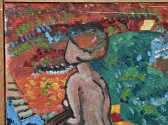 Louis Pohl Sex Appeal Akt Woman Oil Painting on Canvas Signed Danish Art