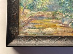 Signed Komp Miniature Impressionist Oil Painting of A Rocky Creek In The Woods