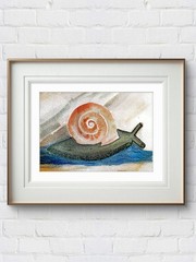Garden Snail Whimsical Original Impressionist Watercolor 5×7 Signed