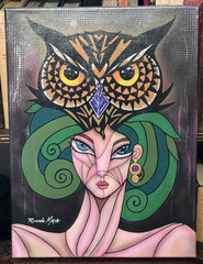 RICARDO MAYA – WOMAN & OWL MAGICK SHAMAN ORIGINAL PAINTING – SIGNED, SURREALISM
