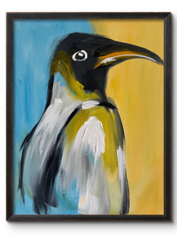 PENGUIN 14X11 BLUE SEA ARTIC ABSTRACT ORIGINAL ART MODERN HOME