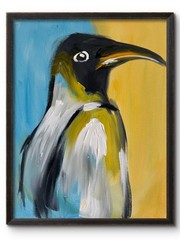 PENGUIN 14X11 BLUE SEA ARTIC ABSTRACT ORIGINAL ART MODERN HOME