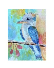 Aceo By Kenna Gouache Painting HP Kookaburra 2.5” X 3.5” Signed Original