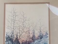 VTG Oil on Cardboard Custom Framed Painting Landscape Trees Creek Artwork