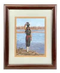 Hubert Wackermann „Santa Clara Girl“ Casein Painting. Framed and Signed.