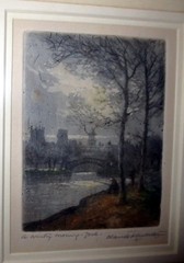 ORIGINAL WATERCOLOR AQUATINT “A WINTRY MORNING” DATED 1900 SIGNED