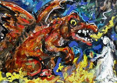 ACEO Original Painting Child NIGHTMARE Subconscious Dream Dragon Fire Sleep ART