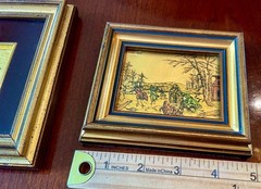 Vintage Miniature Painting Italy Hand Painted Gold Leaf 23k Two Paintings