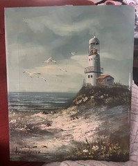 Vintage Canvas Brian Roche Seascape Lighthouse Coastal Original Oil Painting