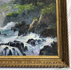 Large Robert E. Russell (Laguna Beach) Oil Painting – Big Sur Coast Seascape