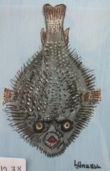 A1238 ORIGINAL ACRYLIC ACEO PAINTING BY LJH „PUFFER FISH“