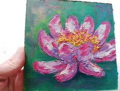 Lotus in a Pond Oil Painting, Original Painting Water Lily, No Frame, 15×15 cm