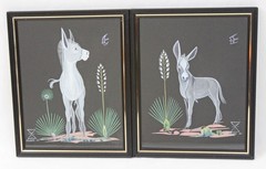 Adee Dodge 1960 Original Painting Donkey Pair Native American Navajo Vintage