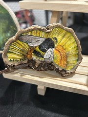 Tree Mushroom Acrylic Painting, Bumblebee, Sunflower