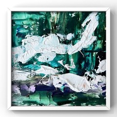 Expressionist Abstract Ocean Storm Oil Painting Framed Artwork Emerald Turquoise