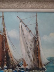 Marine P. VOLODTCHENKO Painting Oil On Isorel Animated ‚Fishermen‘ Circa 1950 🎨