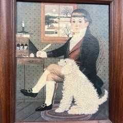 Vintage Charles Wysocki Wooden Framed Panel Man & Dog Mid-Century Art Primitive