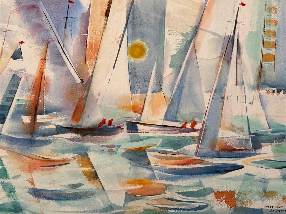 EXPRESSIONIST PAINTING SAILING MODERNIST MAURICE SILBER NAUTICAL ART ABSTRACT