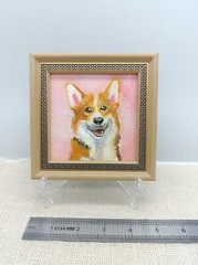 original oil painting framed portrait art Dog 4×4 inches