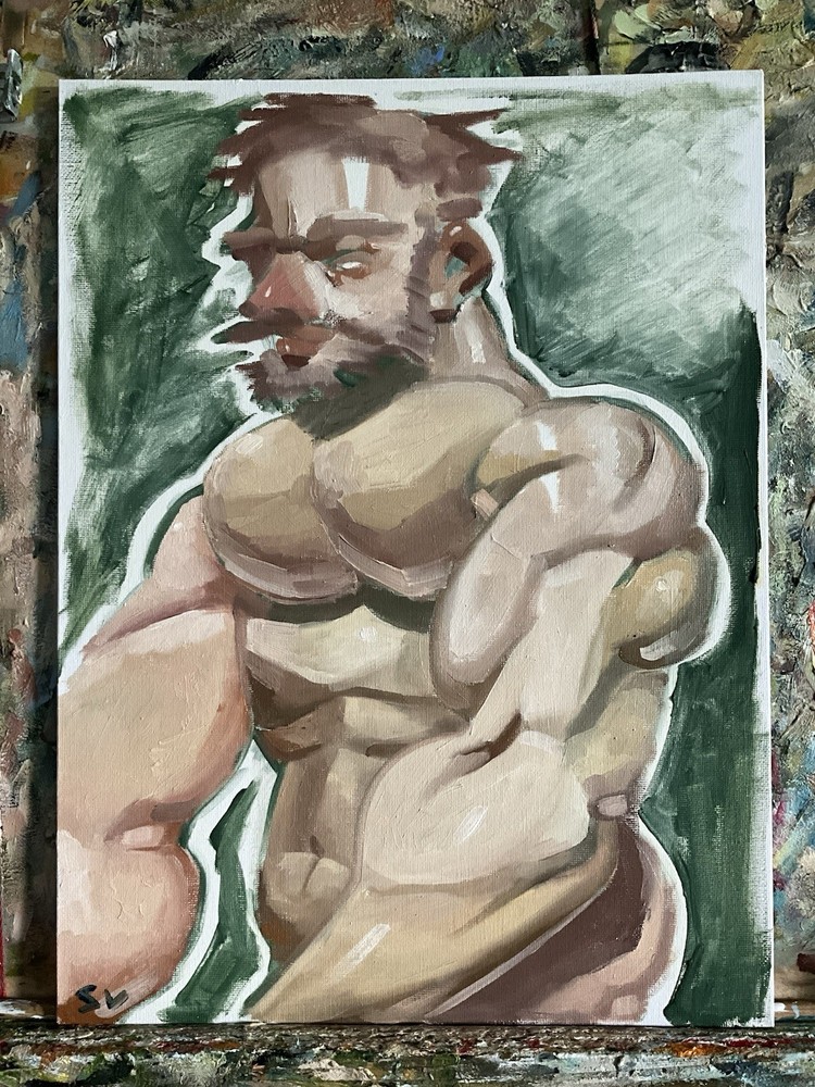 French Realism Body Gradient Study Human Man 12×16 Org Oil Painting On Canvas