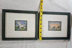 African Wildlife Framed Art (2) pieces Zebra Tiger Pier One Etching 8×7 each