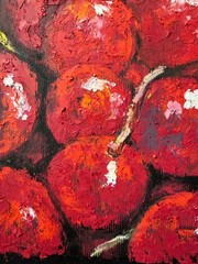 Hamster Original Art Cherry Wall Art Abstract Oil Pastels Animal Art Fruit Art