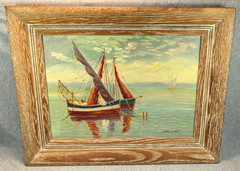 Italian Fishing Boats Oil Masonite Nautical Painting Arthur D’Artois (1894-1976)