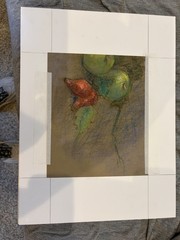 Vintage Charcoal Sketch Fruit Still Life Apples Art Framed Signed Monogram