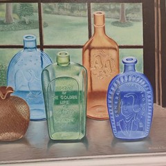 William Tompkins Modern Oil On Canvas Still Life Antique Bottles Painting 24X30