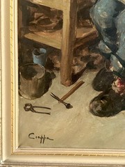 Vintage Italian Genre Oil Painting of a Cobbler Carl Ciappa
